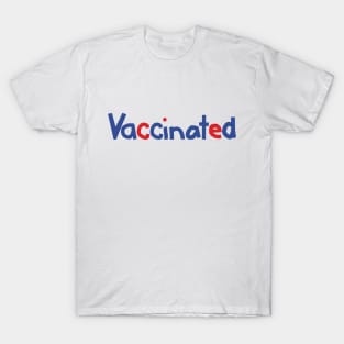 Vaccinated Text Blue Red Typography T-Shirt